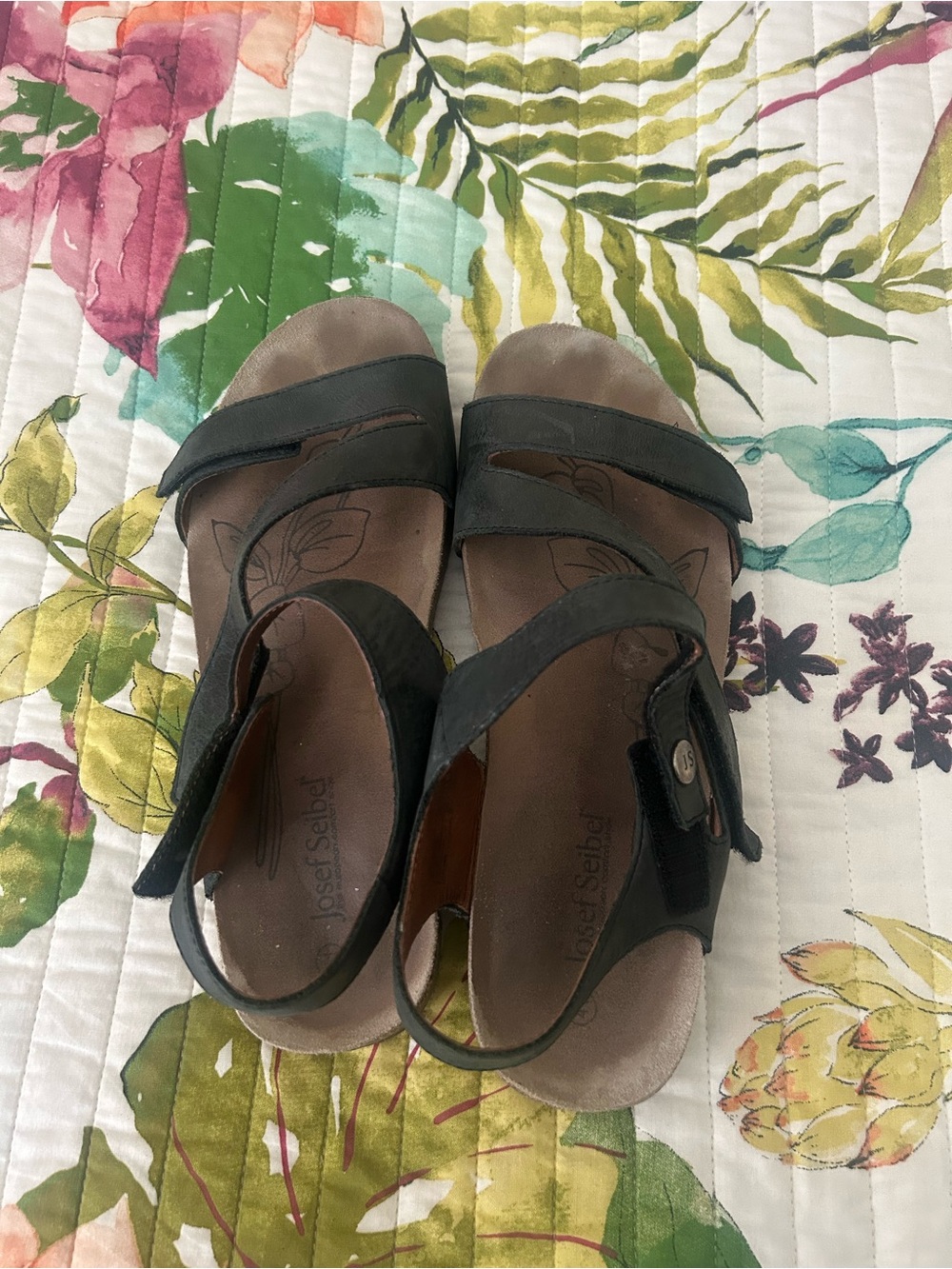 Josef Seibel Women's Black Strappy Leather Comfort Sandals